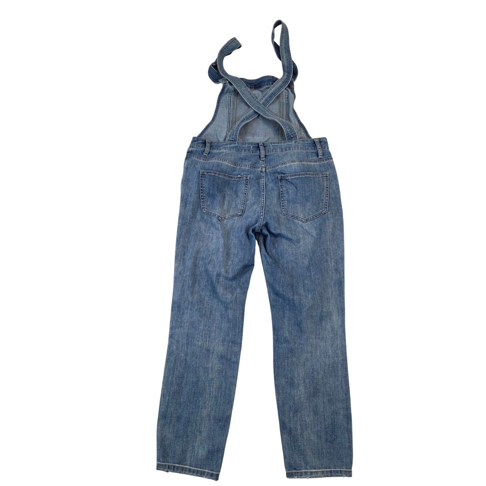 Free People Denim Overalls 28 Stretch Cross Back Adjustable Straps Straight Leg - Picture 3 of 11
